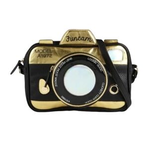 ALDO Black Gold Fun Camera Crossbody Bag Purse Festive Novelty